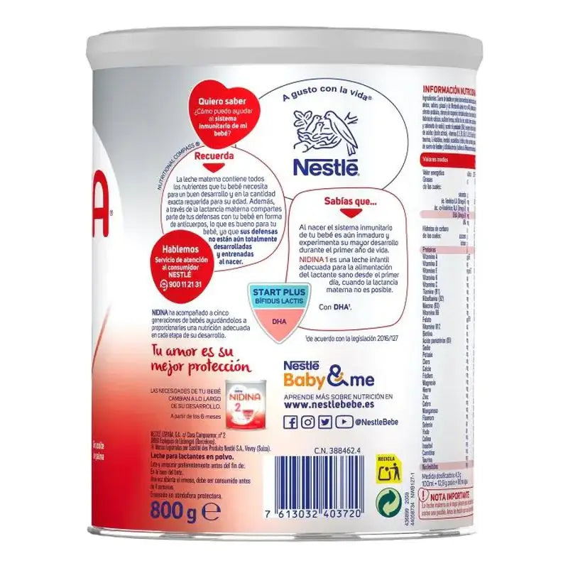 Pack 8 X Nestlé Nidina 1 pour nourrissons 800 g