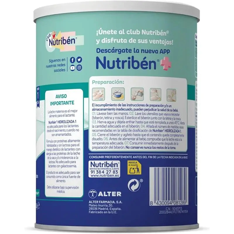 Nutribén Hydrolysed 1 Milk Starter, 8 X 400 grammes