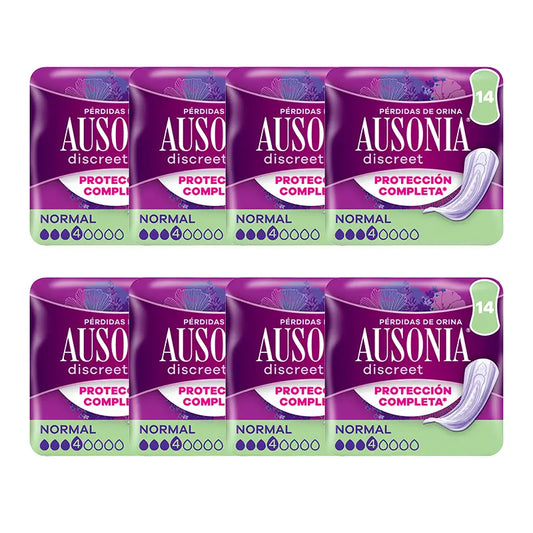 Ausonia Pack serviettes hygiéniques discrètes pour femmes normales, 8 x 14 unités