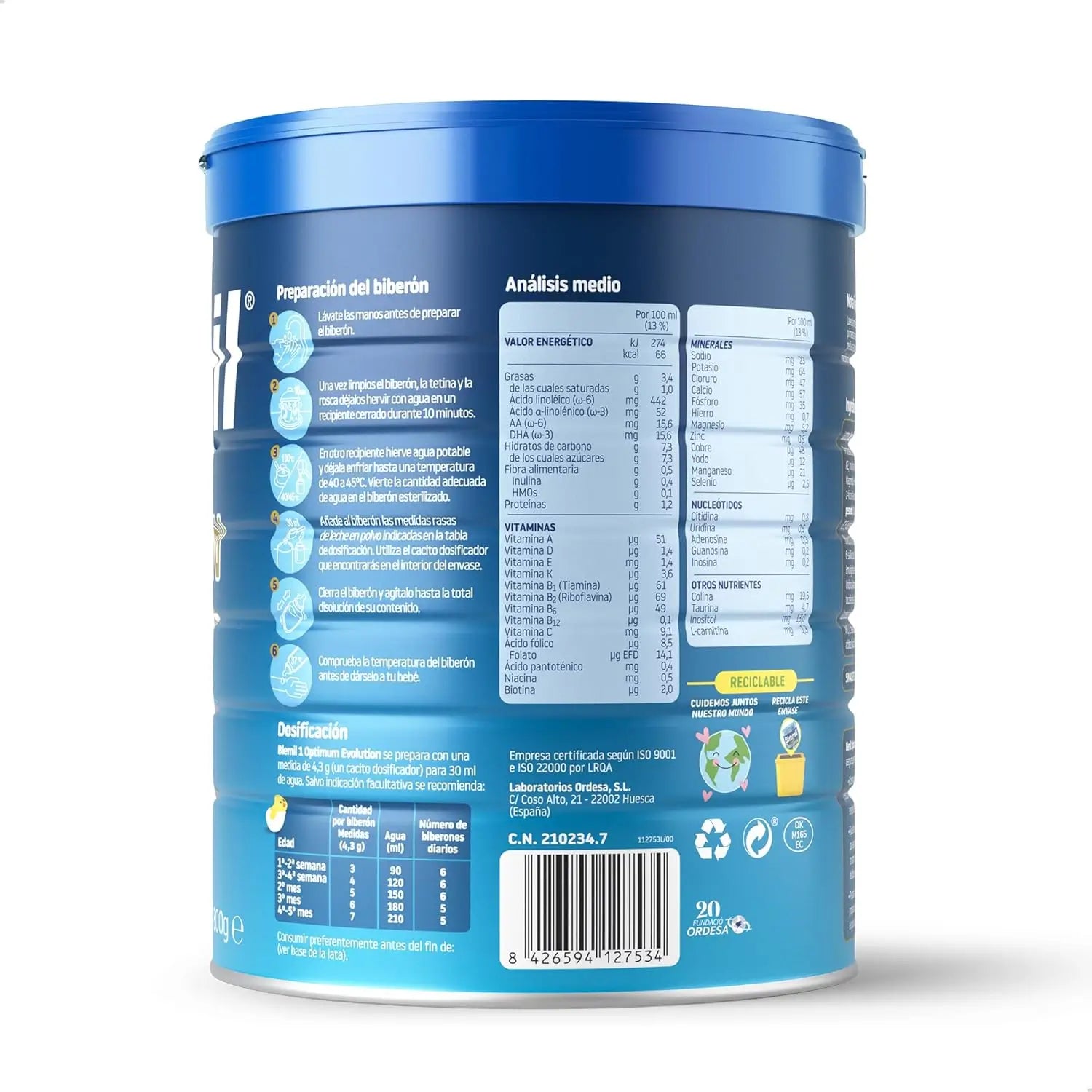 Blemil Optimum Evolution 1 Lait de démarrage, 8X800g