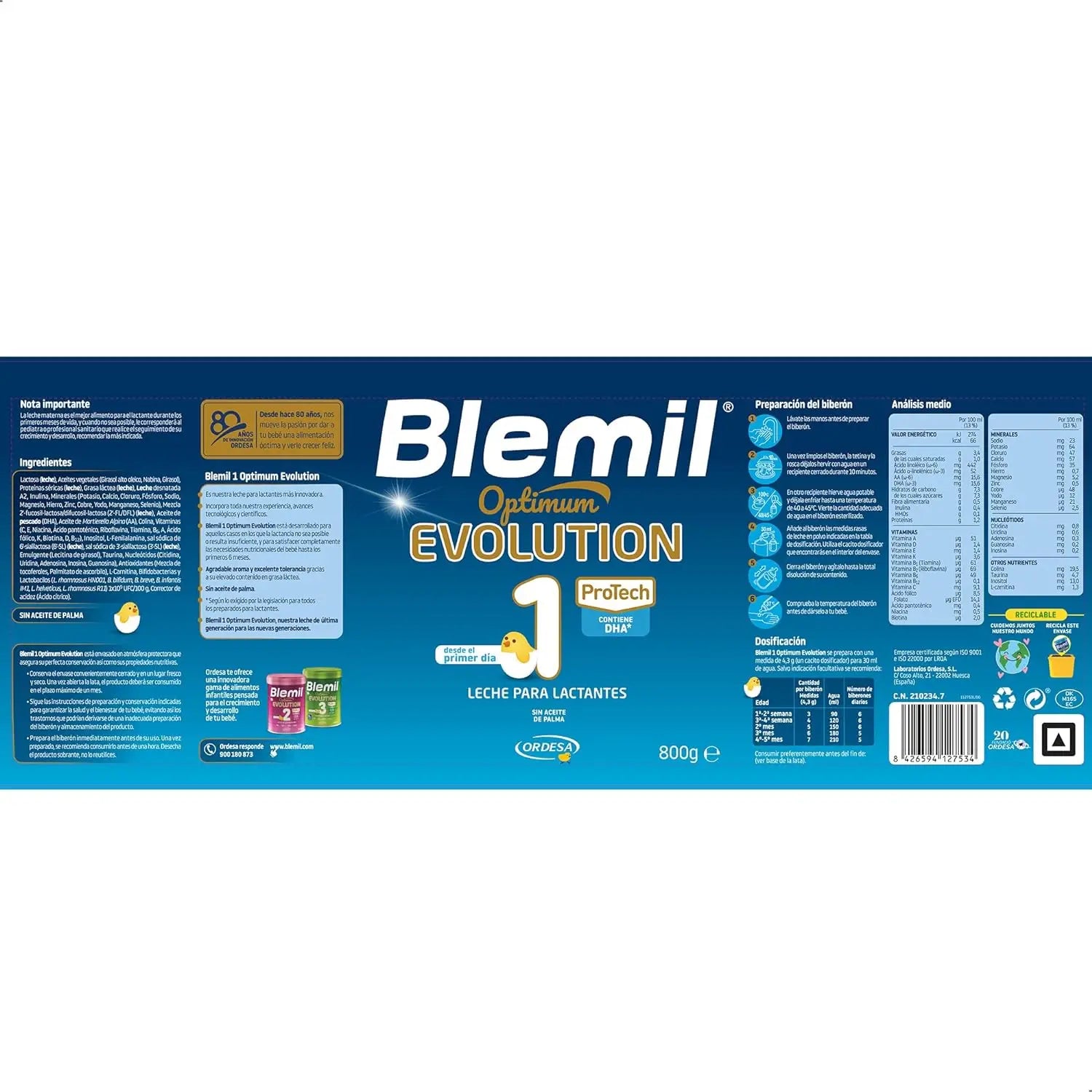 Blemil Optimum Evolution 1 Lait de démarrage, 8X800g