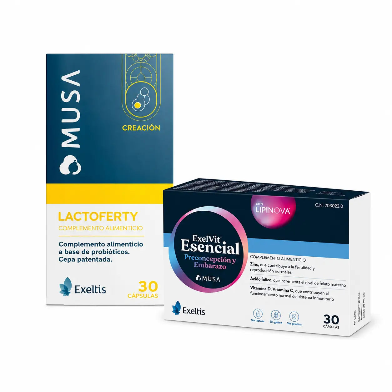 Pack Conception Saine, Exelvit Essential + Musa Lactoferty, 30+30 gélules