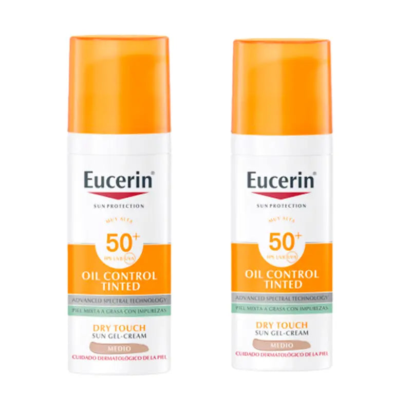 Eucerin Oil Control Dry Touch Facial Sunscreen Pack SPF50+ Colour, 2x50 ml
