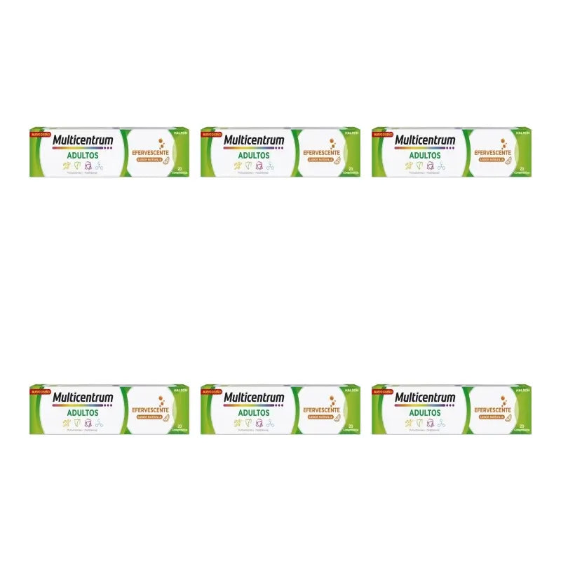 Multicentrum Effervescent - Complément alimentaire multivitaminé pour adultes, 6 x 20 comprimés