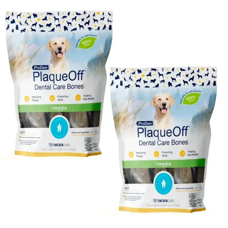 Plaqueoff Dental Care Bones Veggie Dog Snack pour chiens, paquet de 2 x 485 g