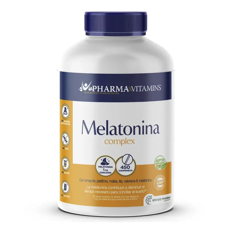 Pharma & Vitamins Melatonin 1 Mg Complex (Convient aux végétaliens) , 450 comprimés
