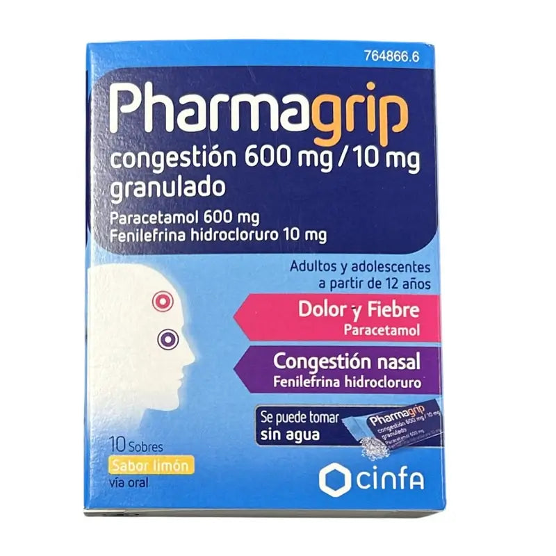 Pharmagrip Congestion 600/10 Mg, 10 sachets granulés