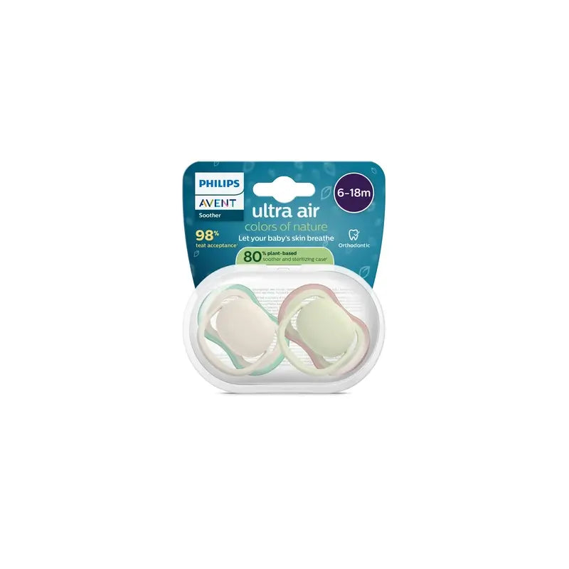 Philips Avent 2 dummies ultra air colours of nature 6-18m neutral