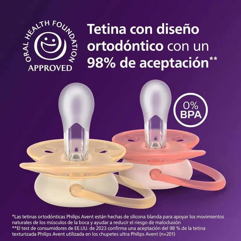 Philips Avent 2 sucettes ultra douces 0-6m bébé fille