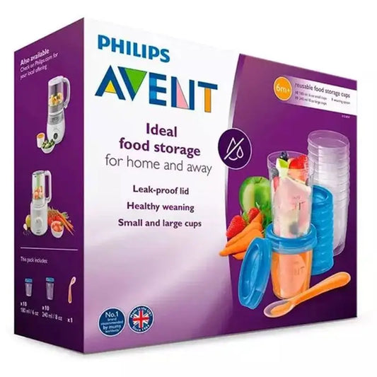 Avent Set 10 Vía 180 ml + 10 Vía 240 ml + 20 Lids + 1 Spoon + 1 Recipe Booklet Scf721/20
