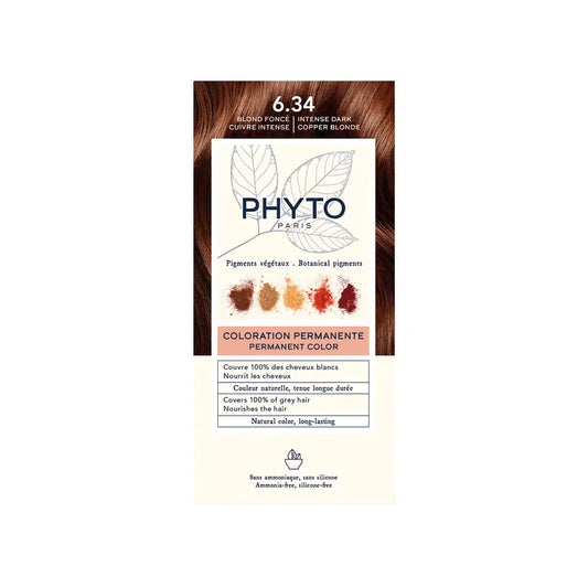 Phyto Colouring 6.34 Dark Blonde Copper - Kit de coloration permanente, 110 ml