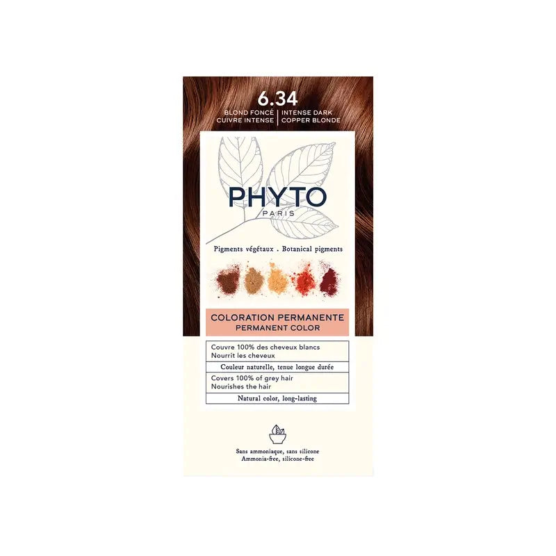 Phyto Colouring 6.34 Dark Blonde Copper - Kit de coloration permanente, 110 ml