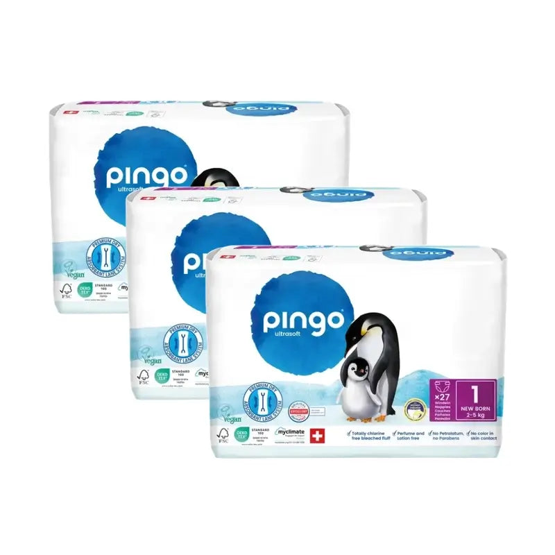 Couches écologiques Pingo Taille 1 (2-5 Kg), 3X27 unités