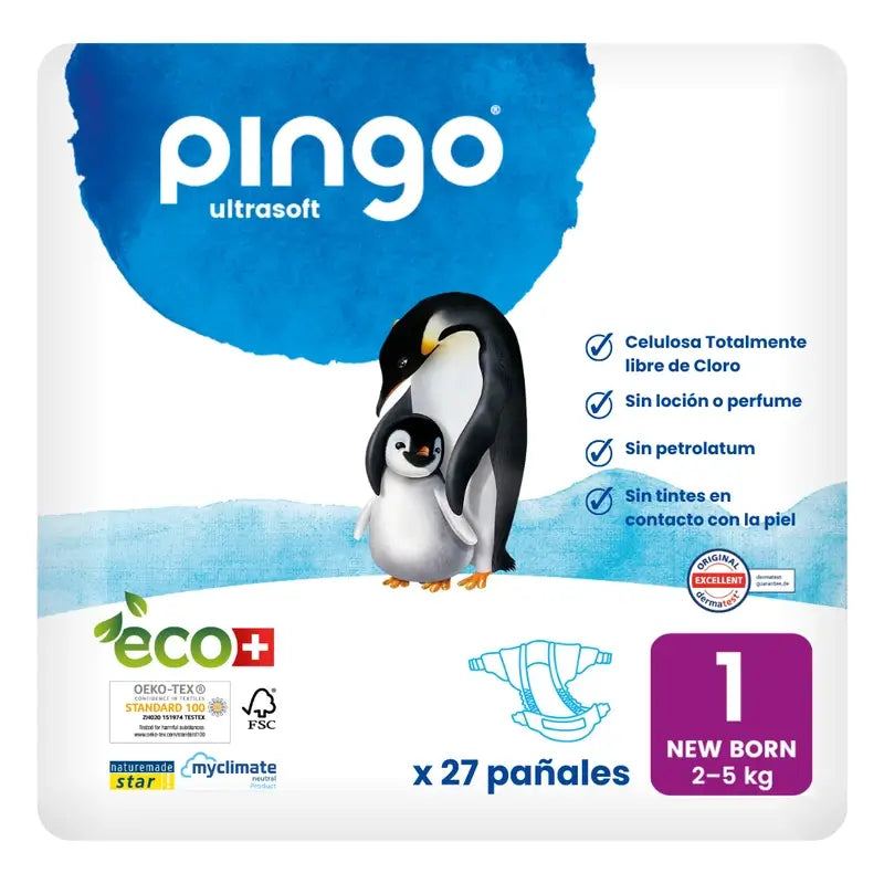 Pingo New Born Taille 1 Couches écologiques (2-5 Kg), 27 Pcs.