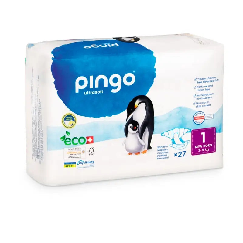 Pingo New Born Taille 1 Couches écologiques (2-5 Kg), 27 Pcs.