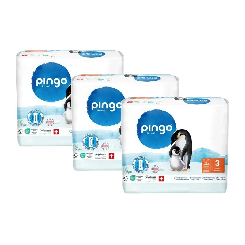 Couches écologiques Pingo Taille 3 (4-9 Kg), 3X44 unités