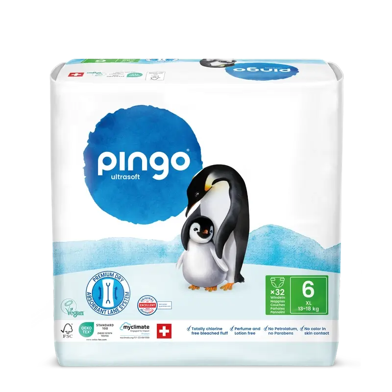 Couches écologiques Pingo Taille 6 (13-18 Kg), 32 unités