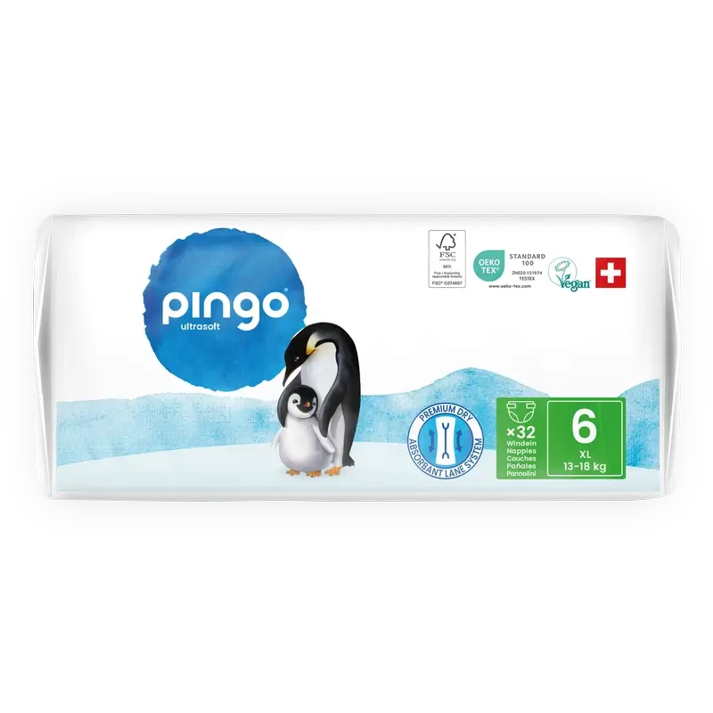 Couches écologiques Pingo Taille 6 (13-18 Kg), 32 unités