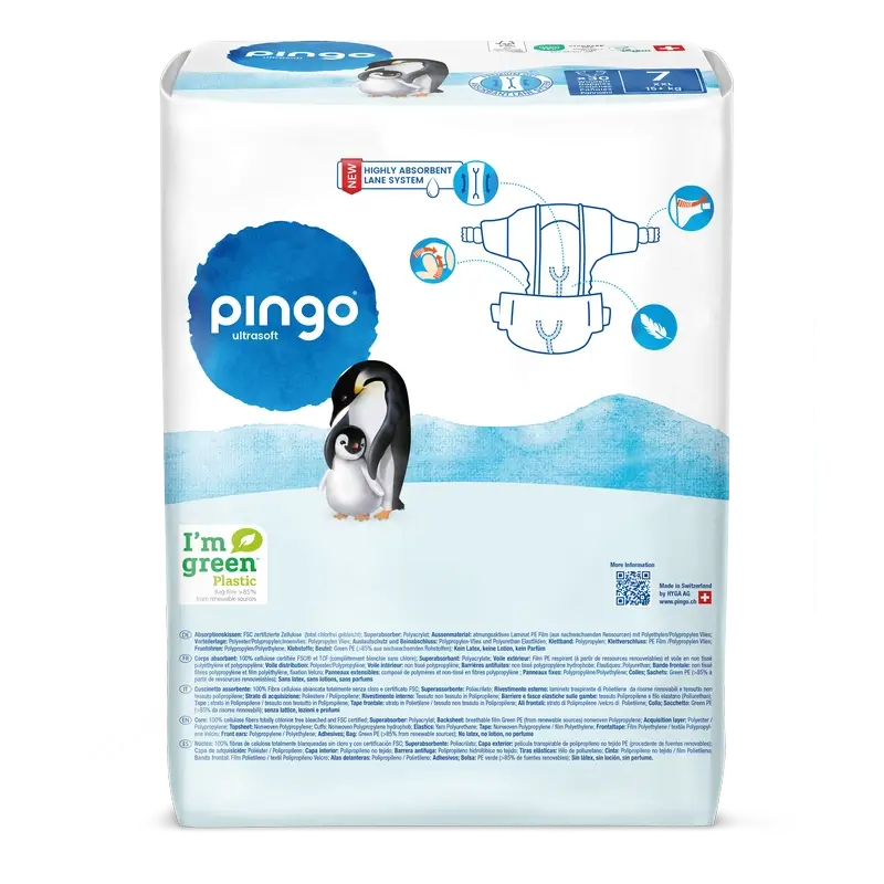 Couches écologiques Pingo Taille 7 (+15 Kg), 30 unités