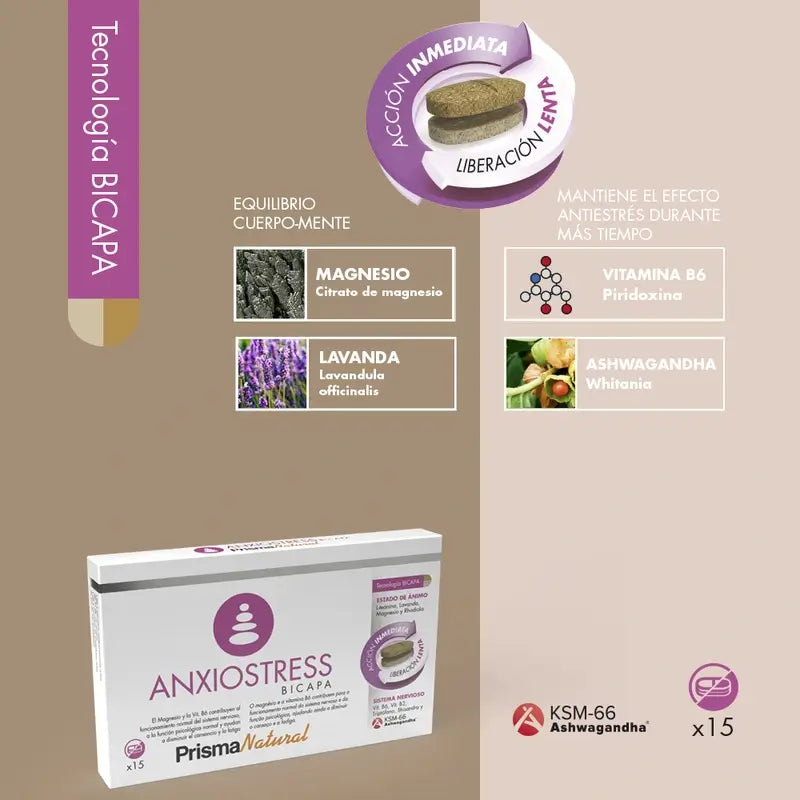 Prisma Natural Anxio-Stress Bicapa, 15 Comprimés