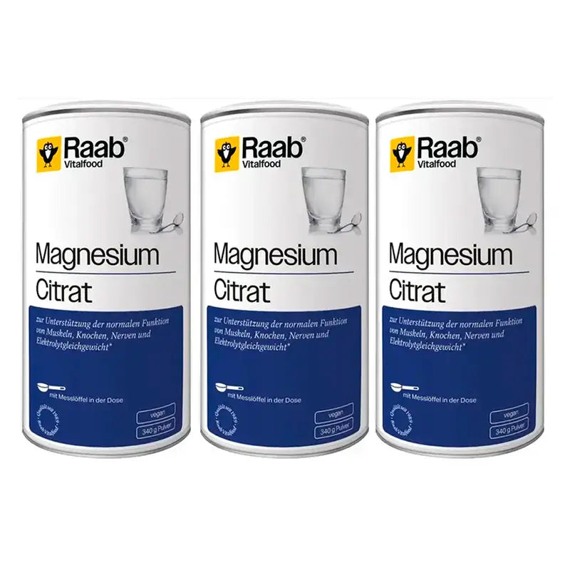 Raab Vitalfood Citrate de Magnésium en Poudre Pack 3 x 340Gr. Sg Vegan