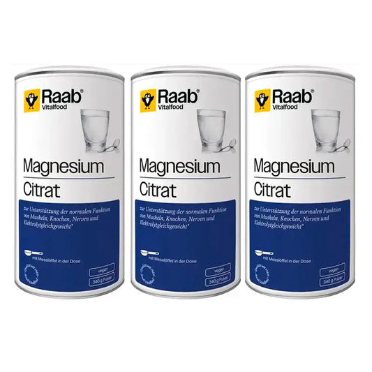 Raab Vitalfood Citrate de Magnésium en Poudre Pack 3 x 340Gr. Sg Vegan