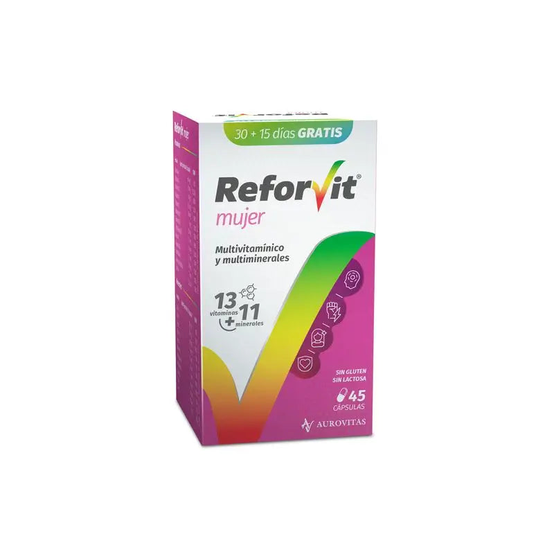 Reforvit Supplément alimentaire quotidien pour le renforcement quotidien, adapté aux besoins de l'âge et du sexe pour les femmes, 45 gélules
