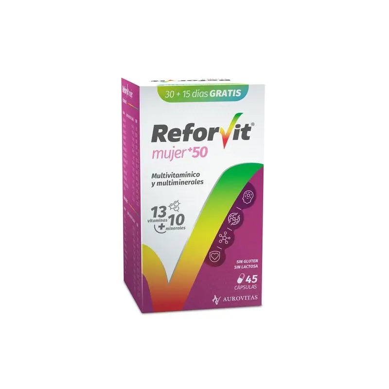 Reforvit Supplément Alimentaire Quotidien Pour Renforcement Journalier, Adapté aux Besoins de l'Age et du Sexe Femmes 50+, 45 gélules
