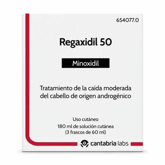 Regaxidil 50 mg/ml Minoxidil Solution Cutanée 3 Flacons de 60 ml