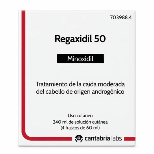 Regaxidil 50 mg/ml Minoxidil Solution Cutanée 4 Flacons de 60 ml