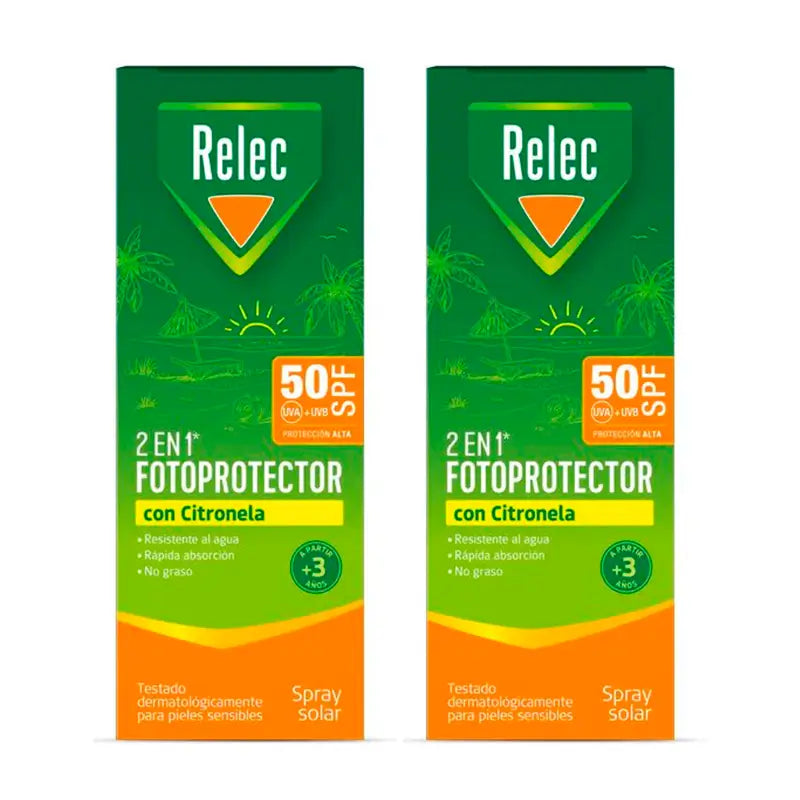 Relec Duplo 2 In 1 Photoprotecteur Spf50 à la Citronnelle, 2 x 100 ml