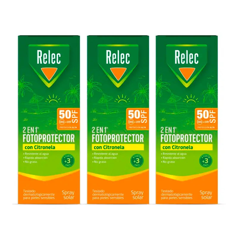 Relec Triplo 2 In 1 Photoprotecteur Spf50 Avec Citronnelle, 3 x 100 ml