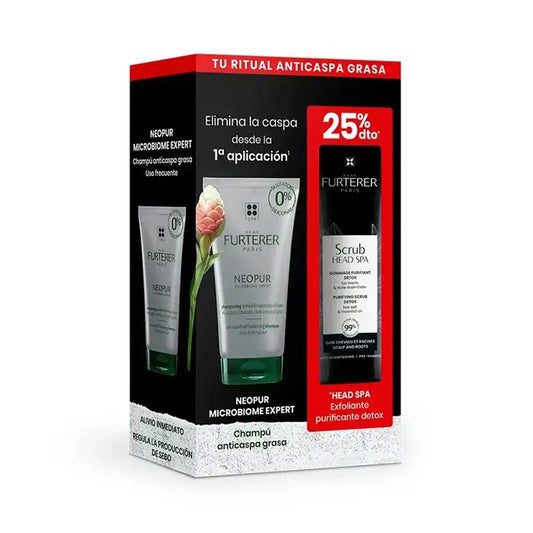 Rene Furterer Neopur Shampooing antipelliculaire gras 150Ml + Head Spa Gommage purifiant détoxifiant 150Ml