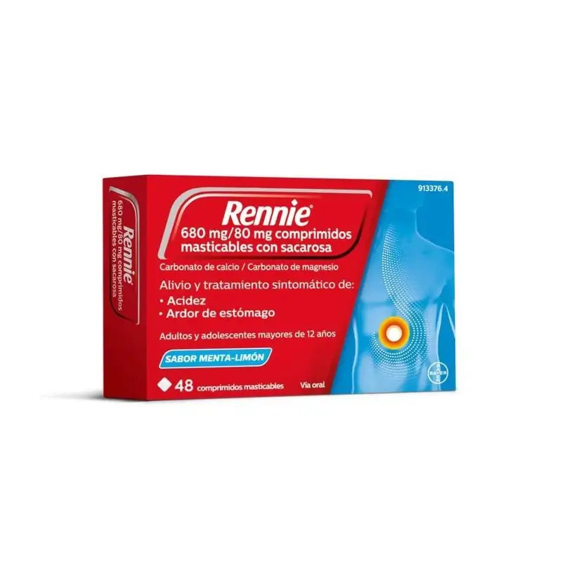 Rennie 48 comprimés à croquer avec du saccharose menthe-citron