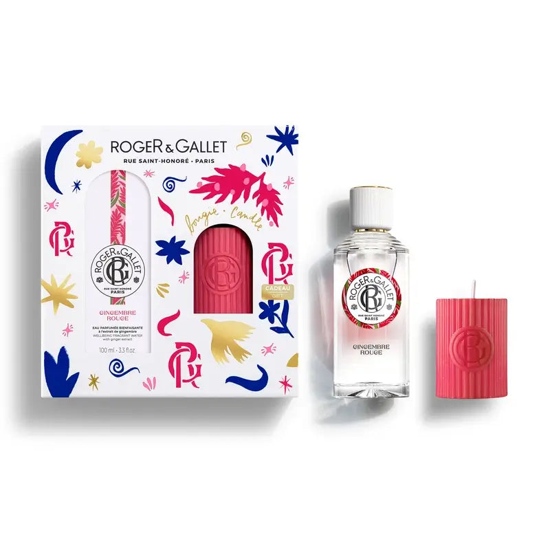 Roger & Gallet Gingembre Rouge Eau parfumée bien-être 100 ml + Bougie parfumée, 2 unités