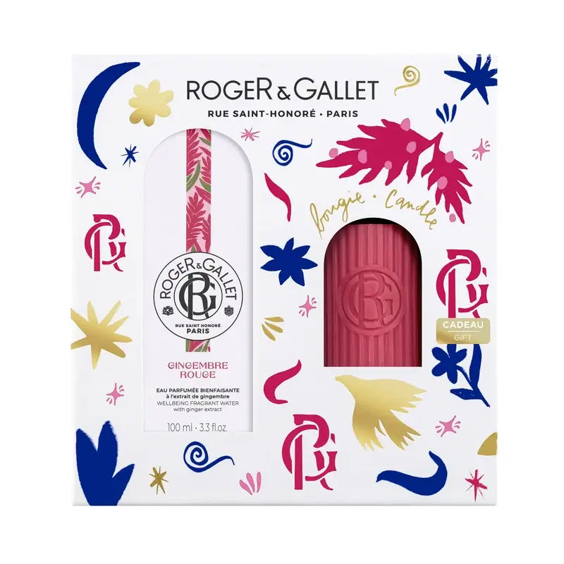 Roger & Gallet Gingembre Rouge Eau parfumée bien-être 100 ml + Bougie parfumée, 2 unités