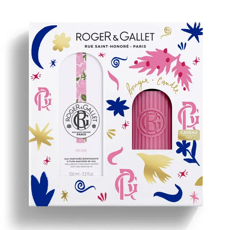 Roger & Gallet Eau parfumée Rose Wellness 100Ml + Bougie parfumée, 2 unités