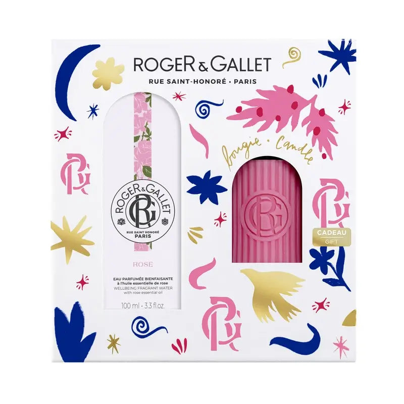 Roger & Gallet Eau parfumée Rose Wellness 100Ml + Bougie parfumée, 2 unités