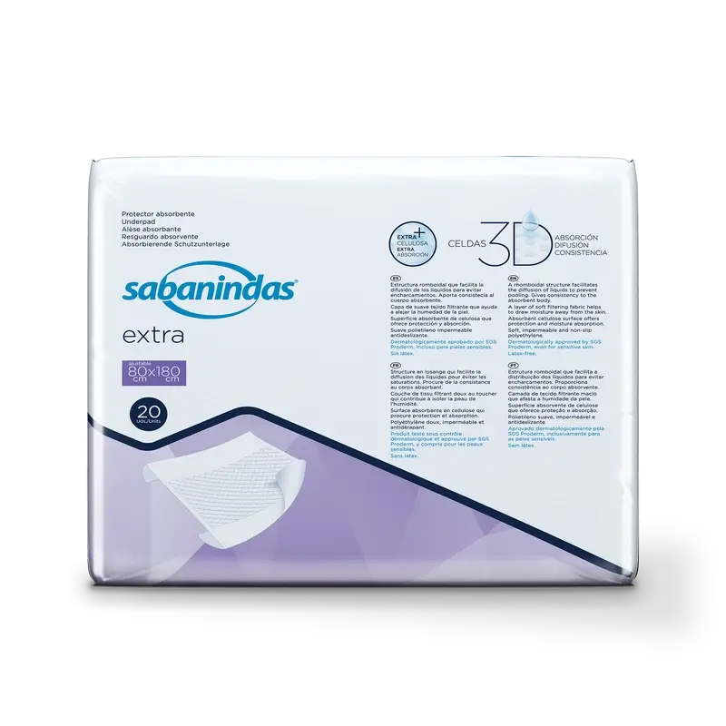 Sabanindas Coussin Absorbant Extra Réglable 80 X 180 Cm. 20 pièces