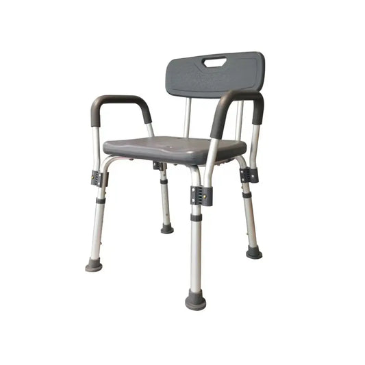 chaise de douche réglable avec accoudoirs, grise