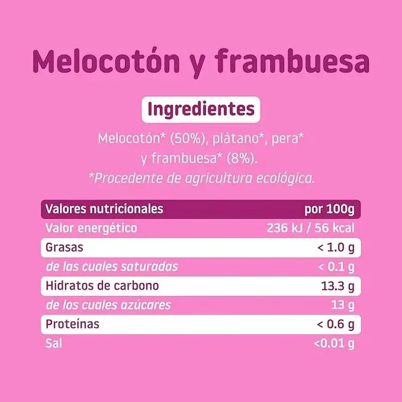 Smileat Bocal de fruits bio framboises et pêches, Pack 6 x 130 Gr
