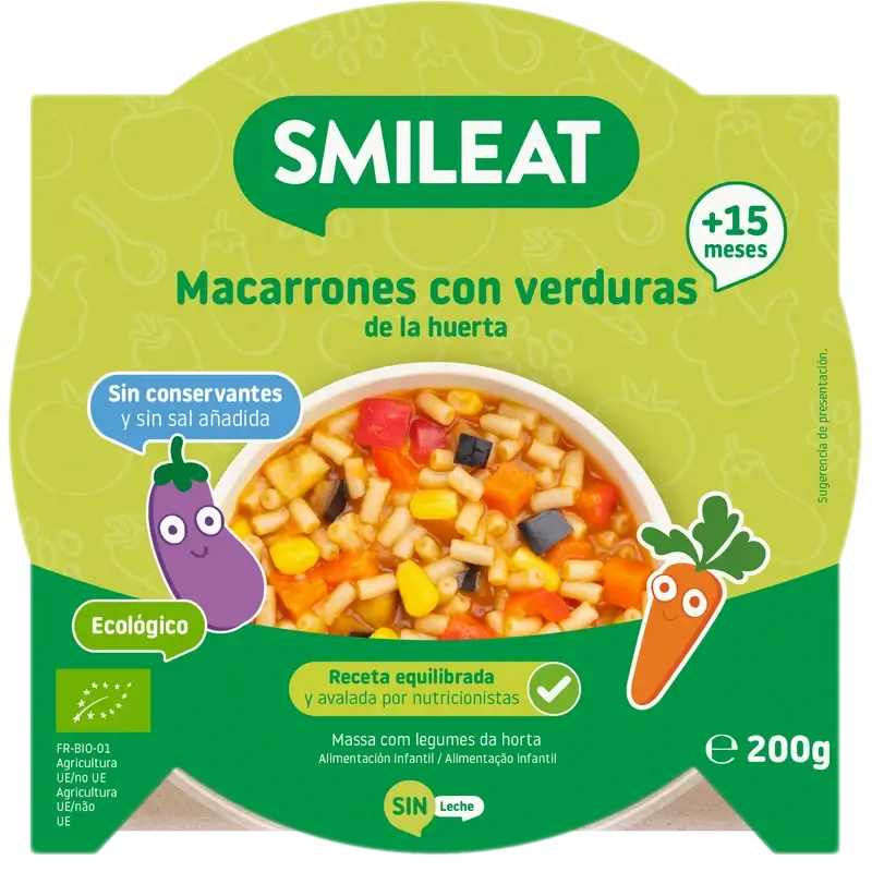Smileat Macaronis aux légumes du jardin Eco, 200 g