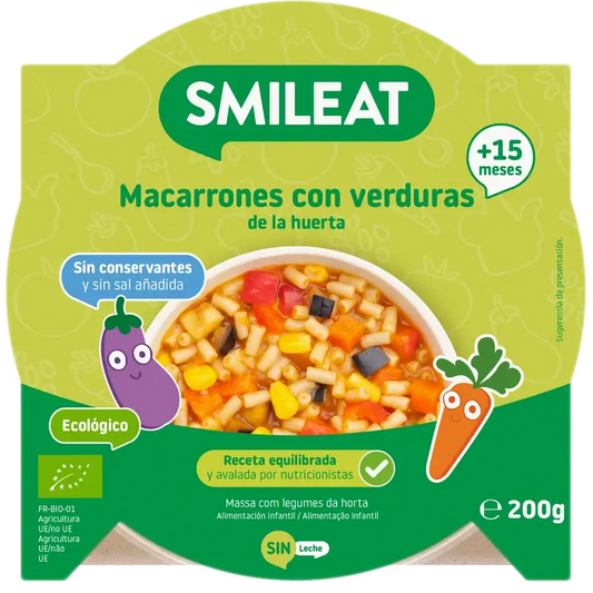 Smileat Macaronis aux légumes du jardin Eco, 200 g