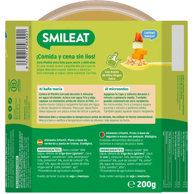 Smileat Macaronis aux légumes du jardin Eco, 200 g