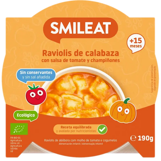 Smileat Petite assiette Raviolis au potiron à la sauce tomate Eco, 190 g