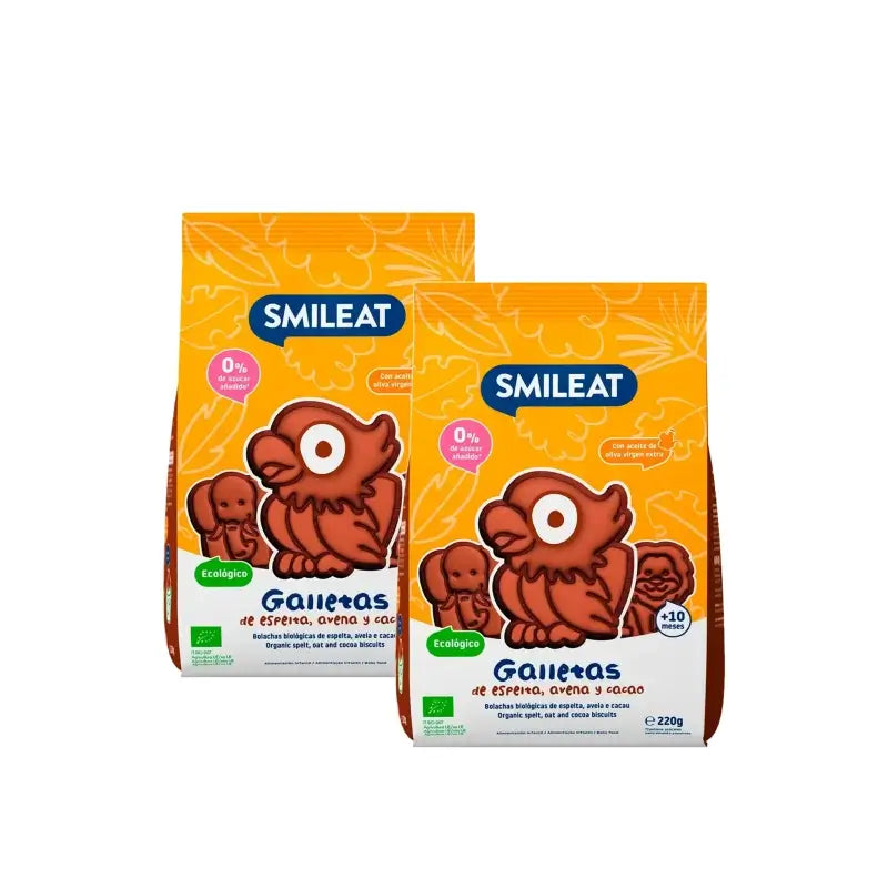 Smileat Biscuits au cacao bio 220 g, lot de 2