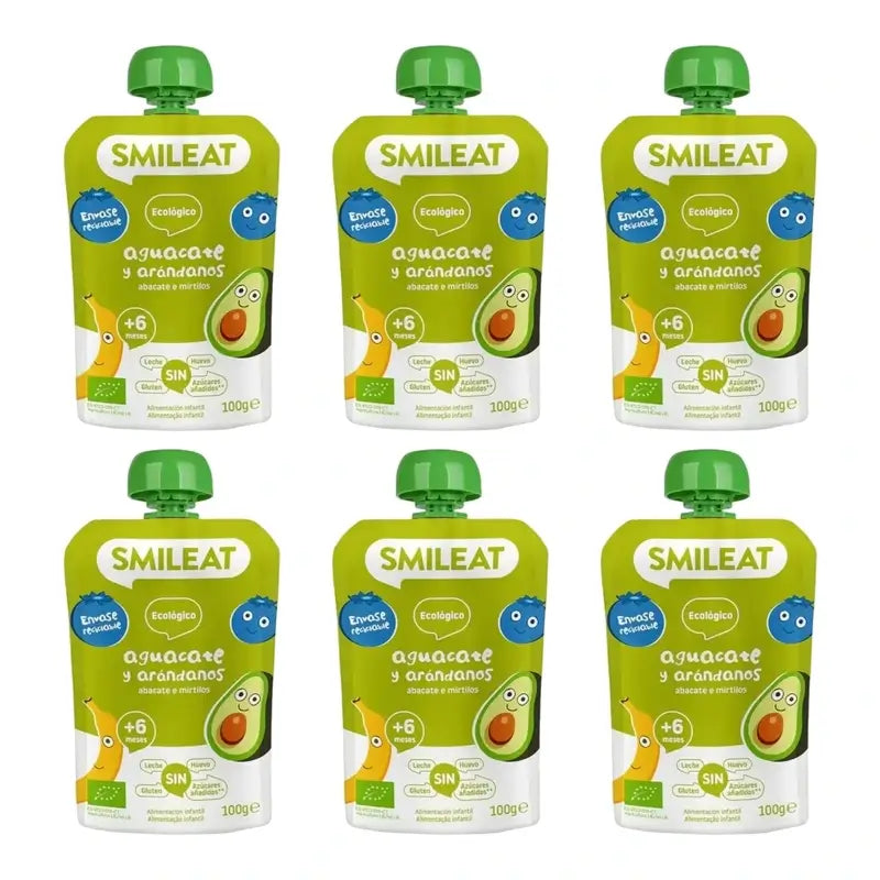 Smileat Pouch Avocat et myrtille 100 g, lot de 6