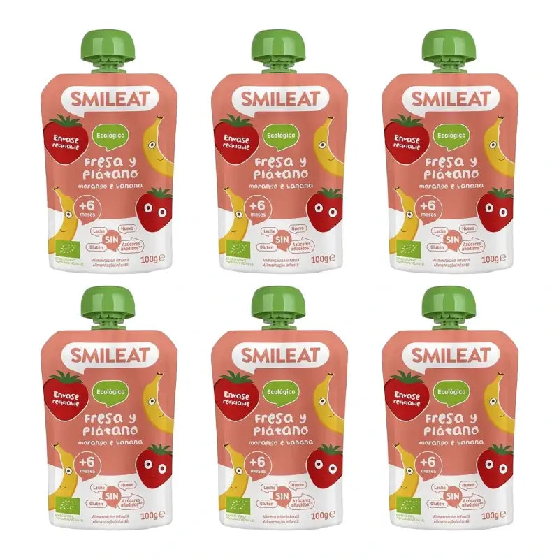 Smileat Pouch Fraise et banane 100 g, lot de 6