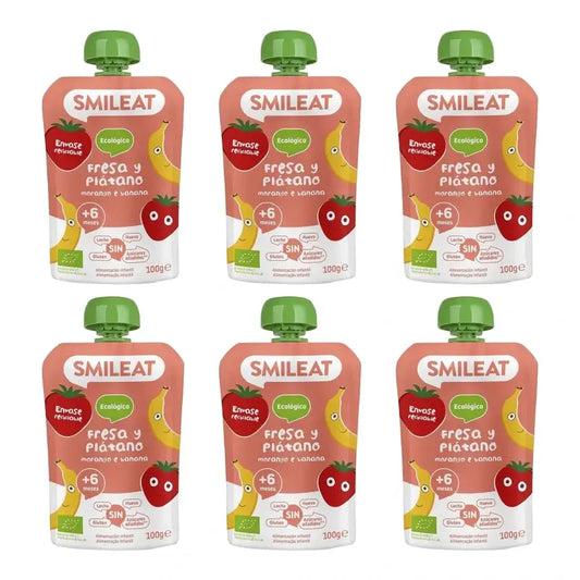 Smileat Pouch Fraise et banane 100 g, lot de 6