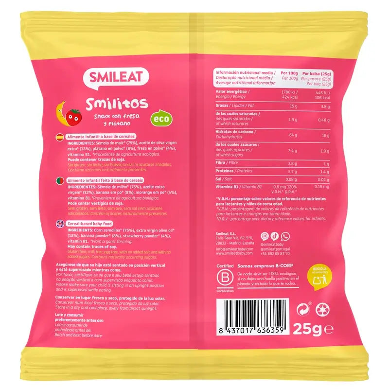Smileat Smilitos Fraise & Banane Eco , 25 grammes
